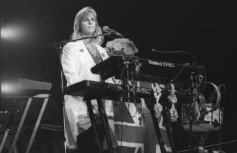 Linda McCartney is shown performing