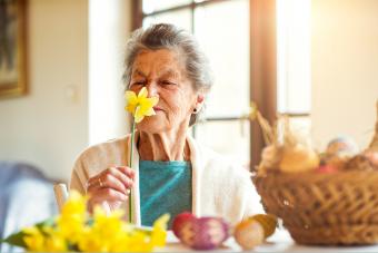 Senior woman with tulips during easter